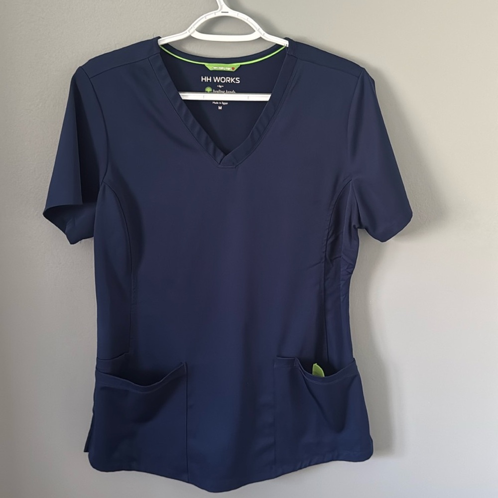 Women's Scrub Navy V-Neck Top HH Works by Healing Hands size Medium M